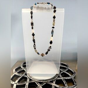 Vintage beaded necklace with black clear and silver